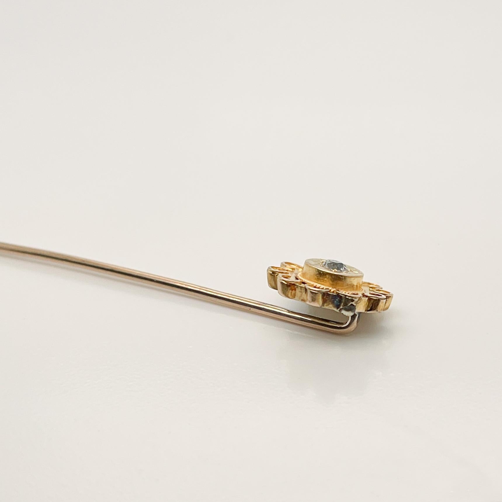 Late Victorian 14 Karat Gold & Diamond Stick Pin In Good Condition For Sale In Philadelphia, PA