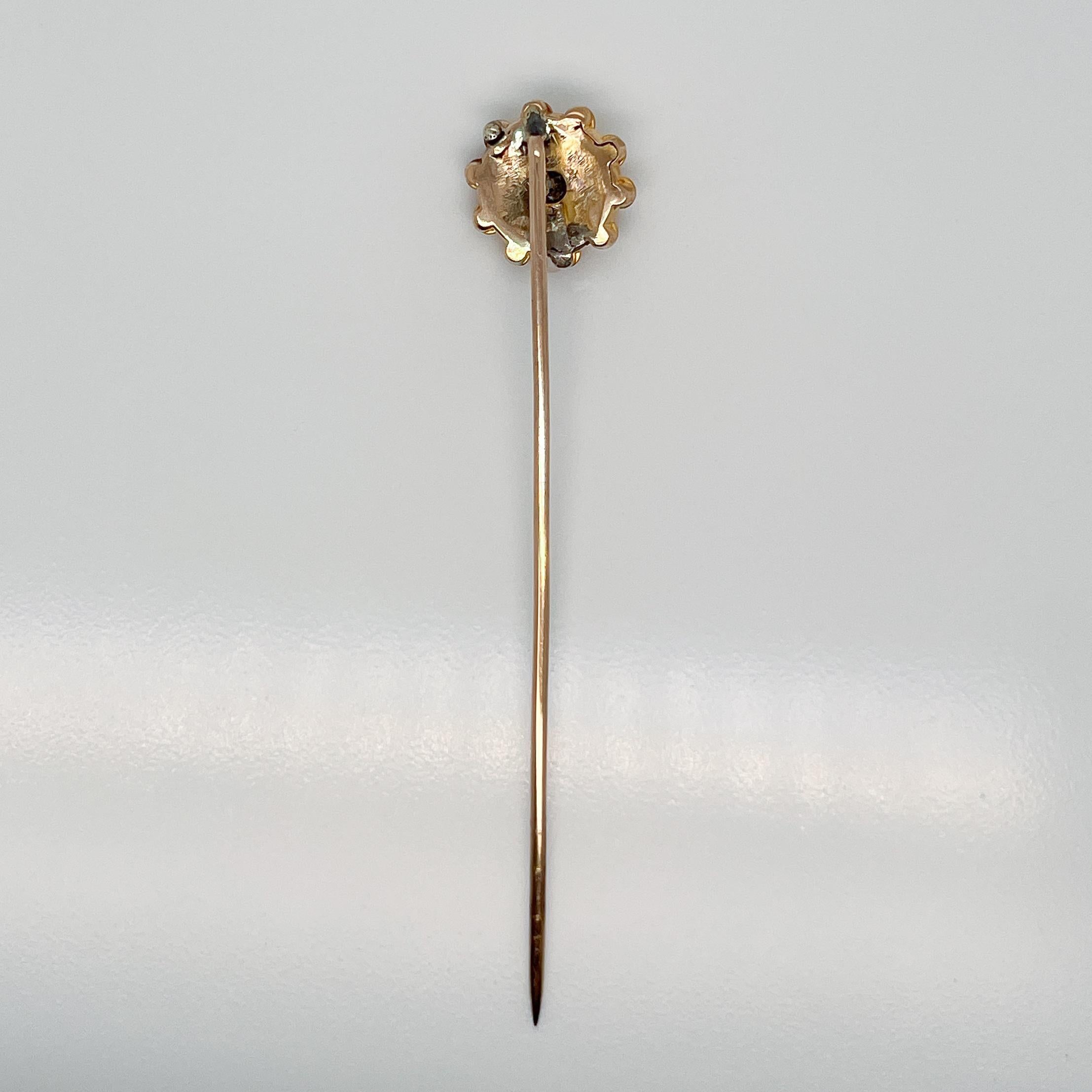 Women's or Men's Late Victorian 14 Karat Gold & Diamond Stick Pin For Sale