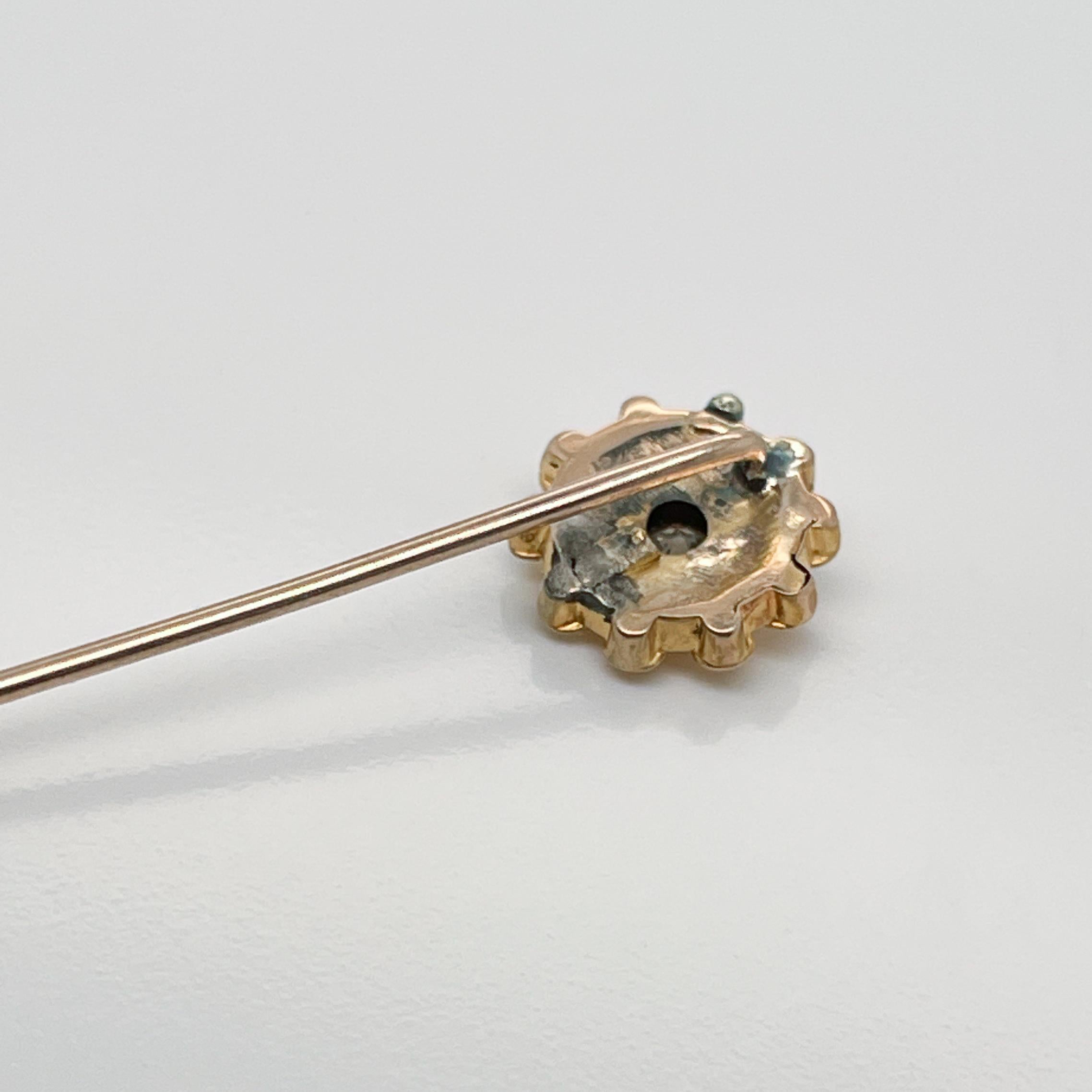 Late Victorian 14 Karat Gold & Diamond Stick Pin For Sale 1