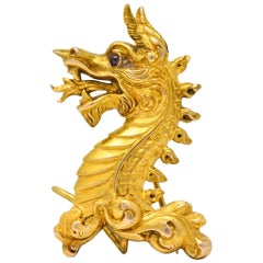 Antique Late Victorian 14 Karat Gold Dragon Brooch, circa 1890