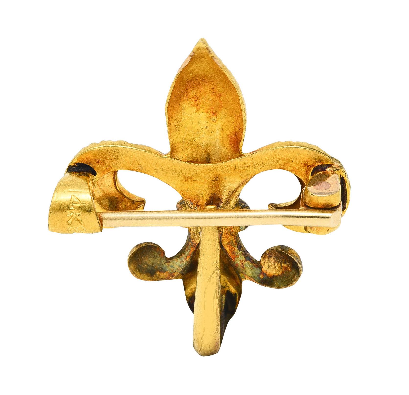 Late Victorian 14 Karat Gold Fleur-De-Lis Pendant Brooch Watch Locket Pin In Excellent Condition In Philadelphia, PA
