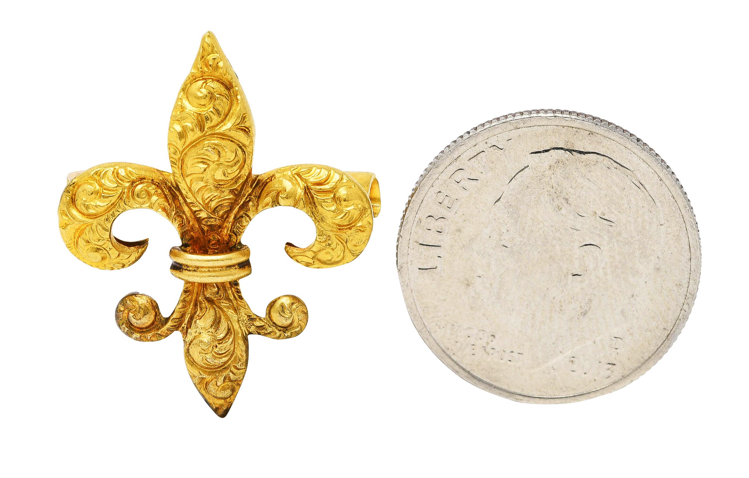 Late Victorian 14 Karat Gold Fleur-De-Lis Pendant Brooch Watch Locket Pin 3