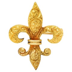 Late Victorian 14 Karat Gold Fleur-De-Lis Pendant Brooch Watch Locket Pin