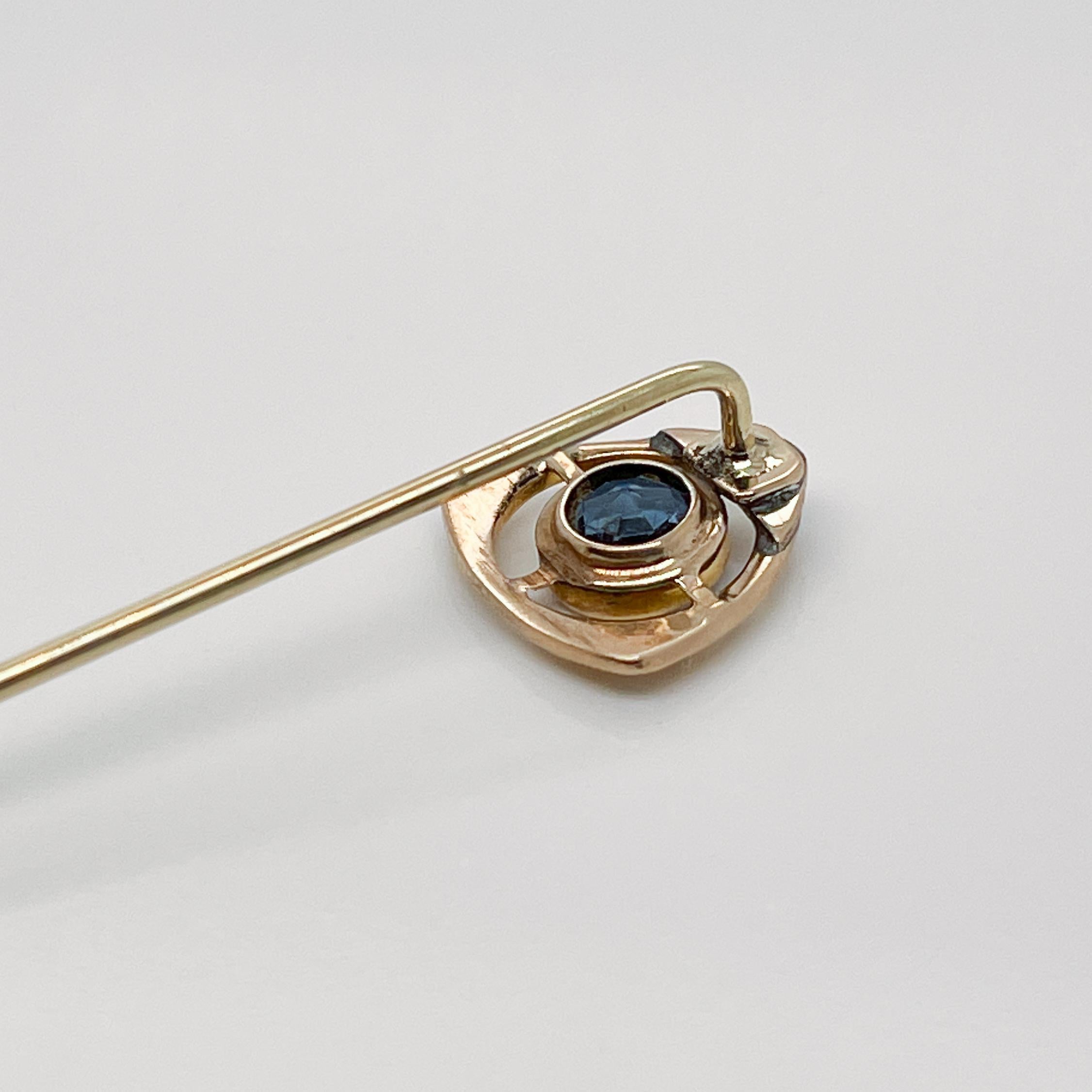 Late Victorian 14 Karat Gold, Glass & Seed Pearl Stick Pin 6