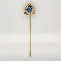 Late Victorian 14 Karat Gold, Glass & Seed Pearl Stick Pin