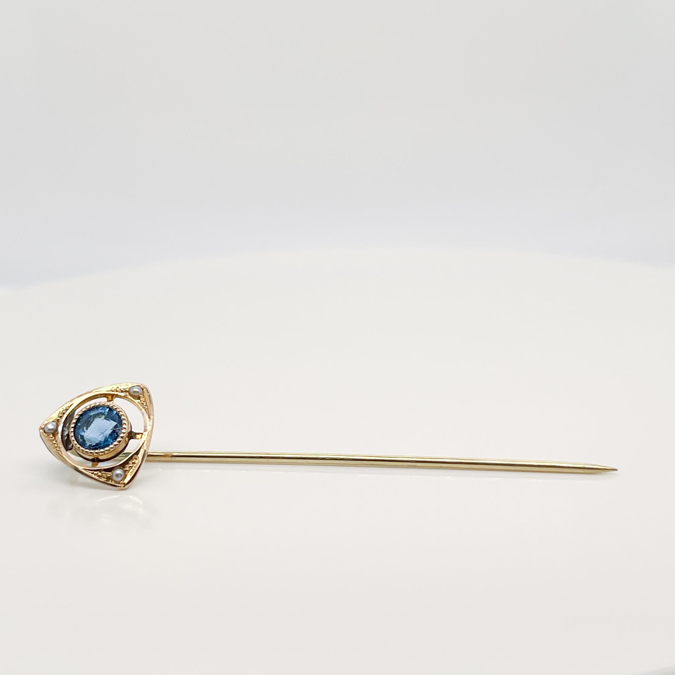 Late Victorian 14 Karat Gold, Glass & Seed Pearl Stick Pin In Good Condition In Philadelphia, PA
