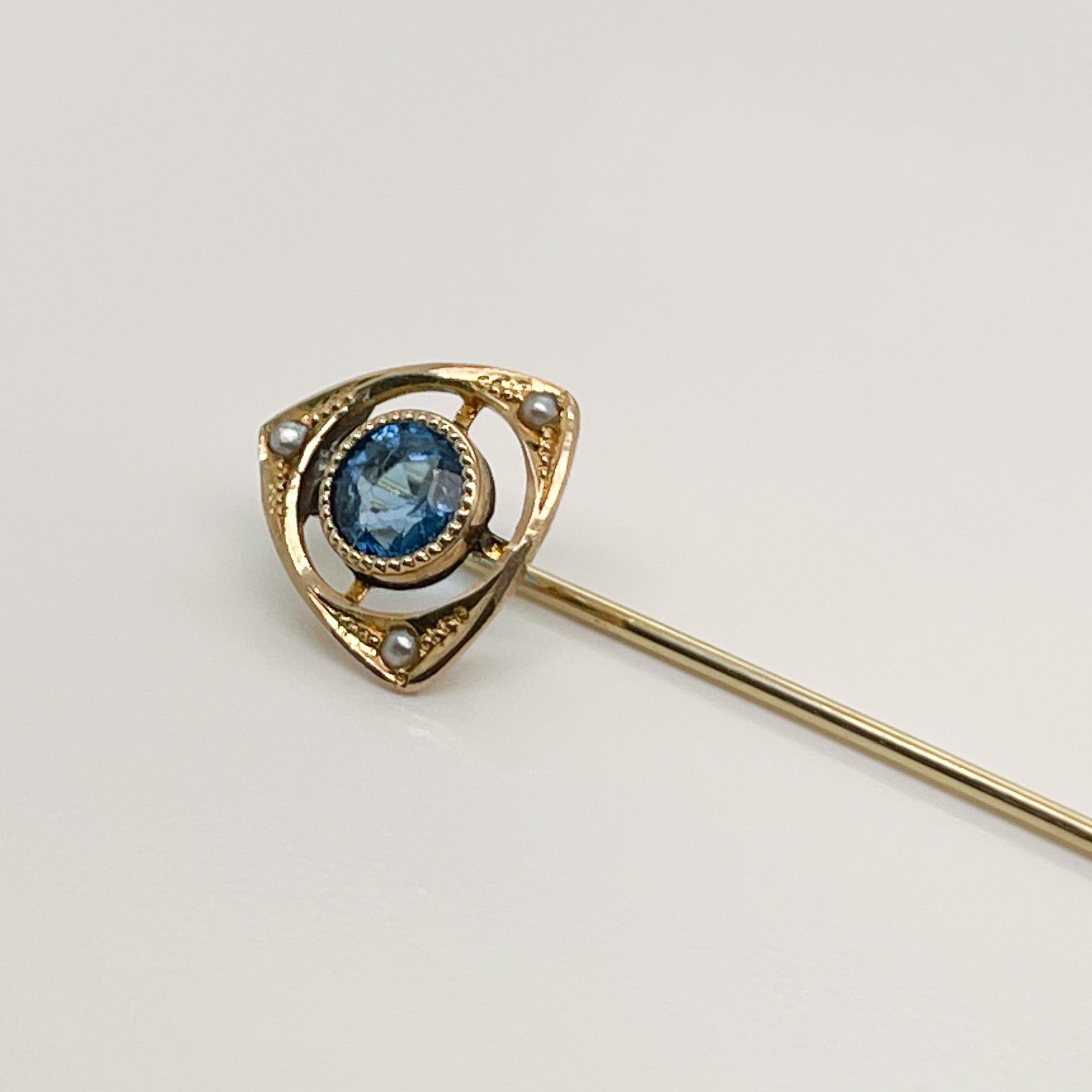 Late Victorian 14 Karat Gold, Glass & Seed Pearl Stick Pin 1