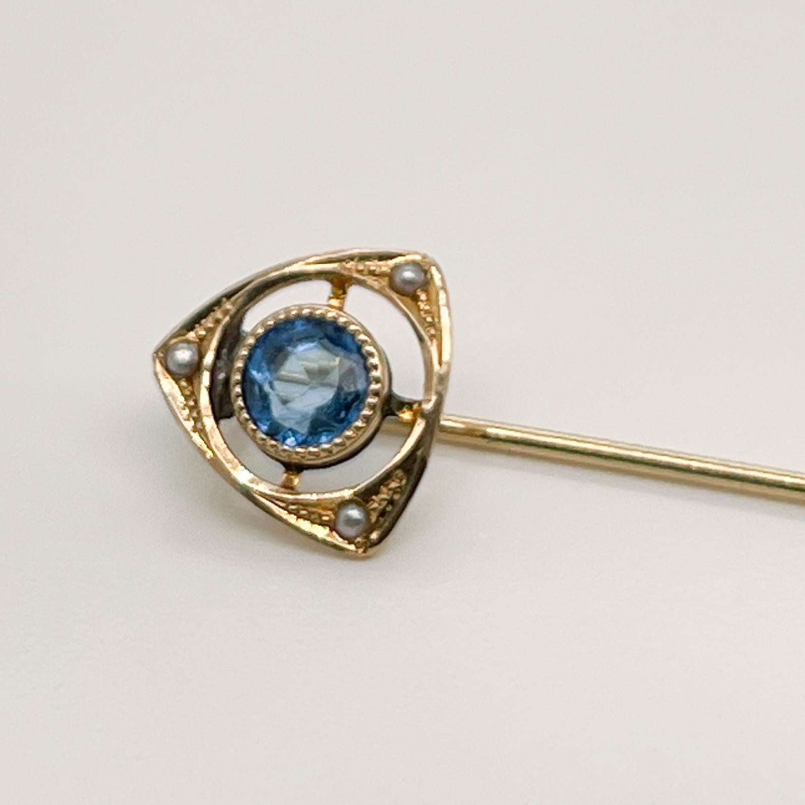 Late Victorian 14 Karat Gold, Glass & Seed Pearl Stick Pin 2