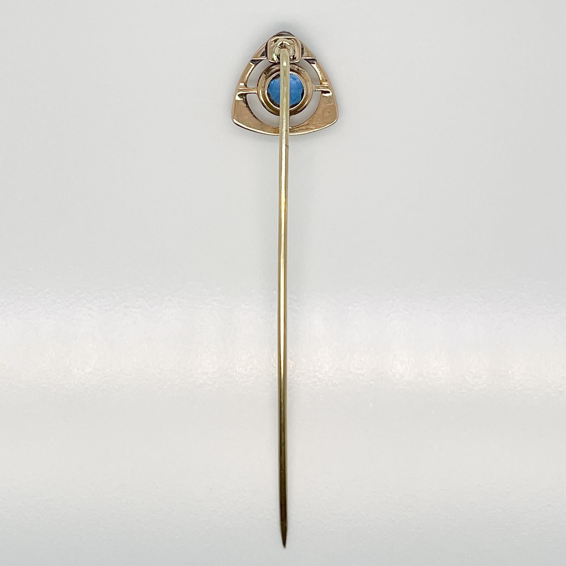 Late Victorian 14 Karat Gold, Glass & Seed Pearl Stick Pin 4