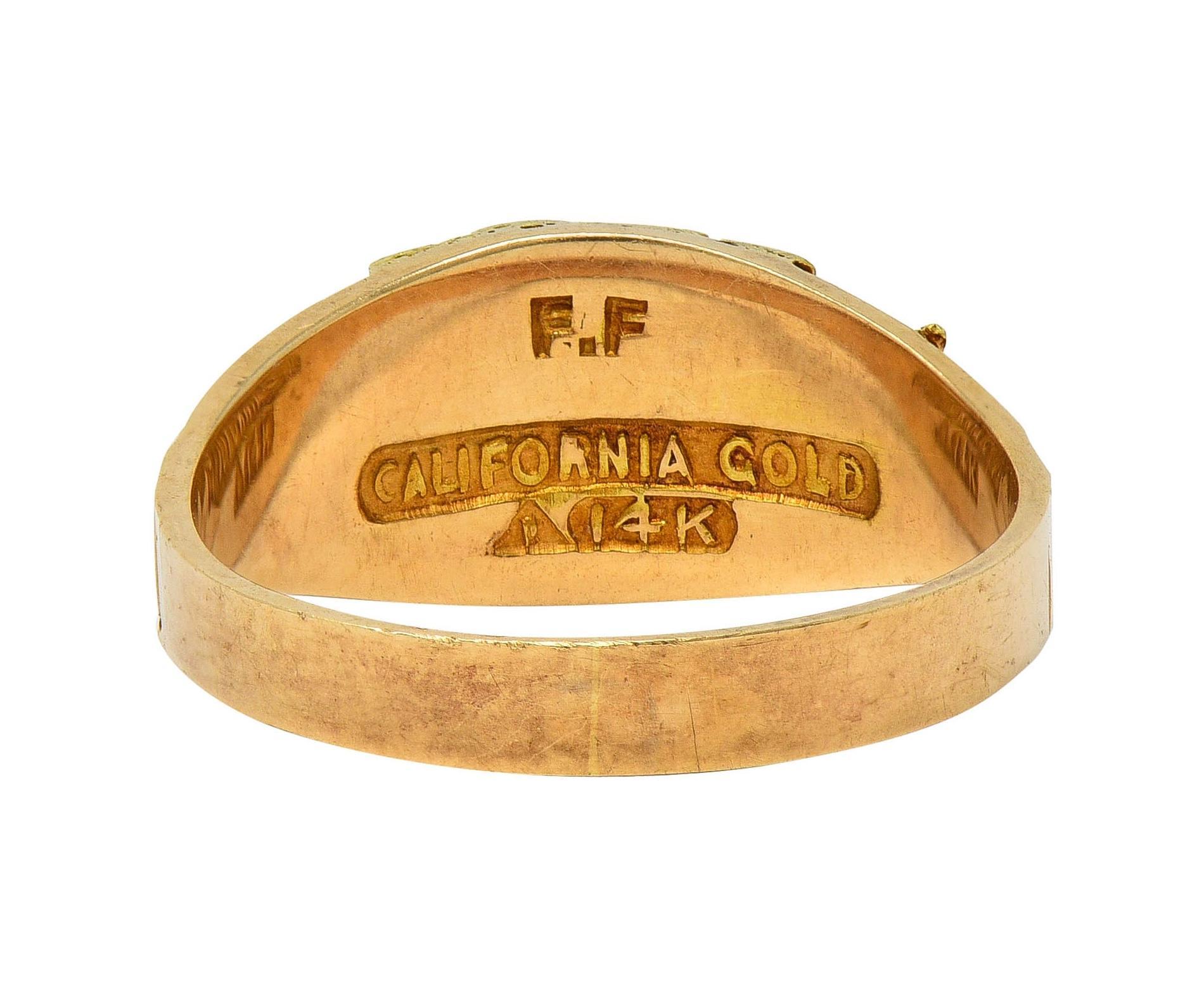 Late Victorian 14 Karat Gold Nugget Grapevine Sweetheart Antique Signet Ring For Sale 1