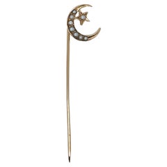 Antique Late Victorian 14 Karat Gold & Seed Pearl Stick Pin
