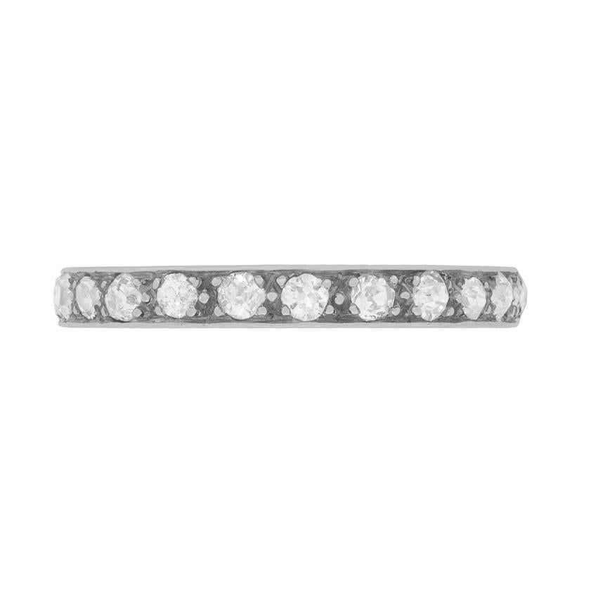 Late Victorian 1.44 Carat Old Cut Diamond Platinum Eternity Ring, circa 1900s