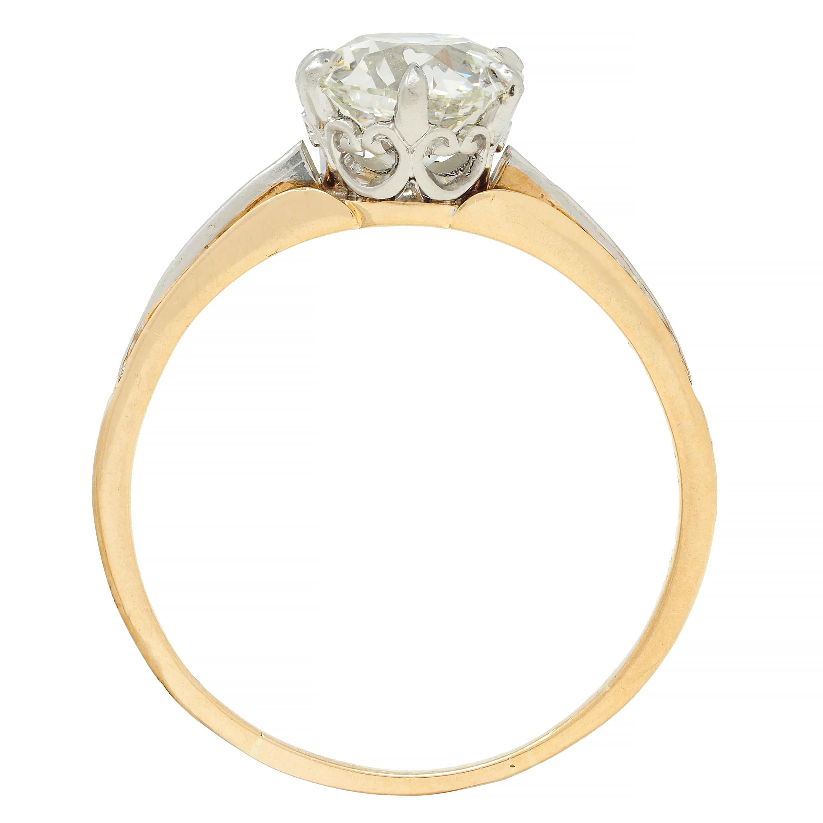 Spätviktorianischer 1,46 CTW Old Mine Diamant Platin 14 Karat Gold Verlobungsring 5