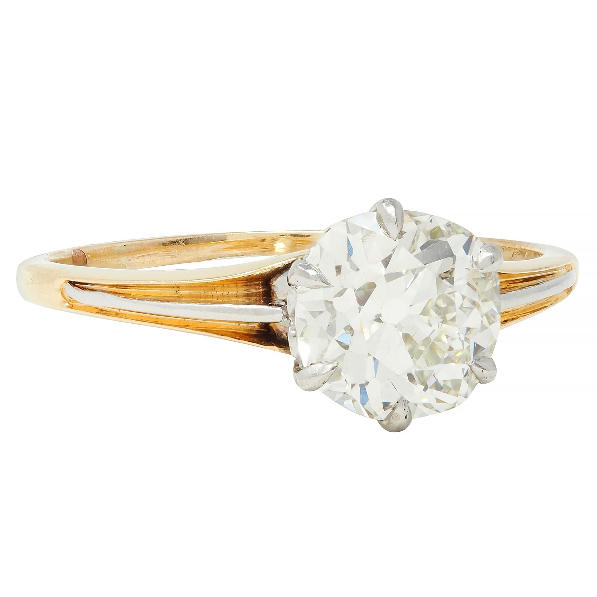 Spätviktorianischer 1,46 CTW Old Mine Diamant Platin 14 Karat Gold Verlobungsring (Alteuropäischer Brillantschliff)