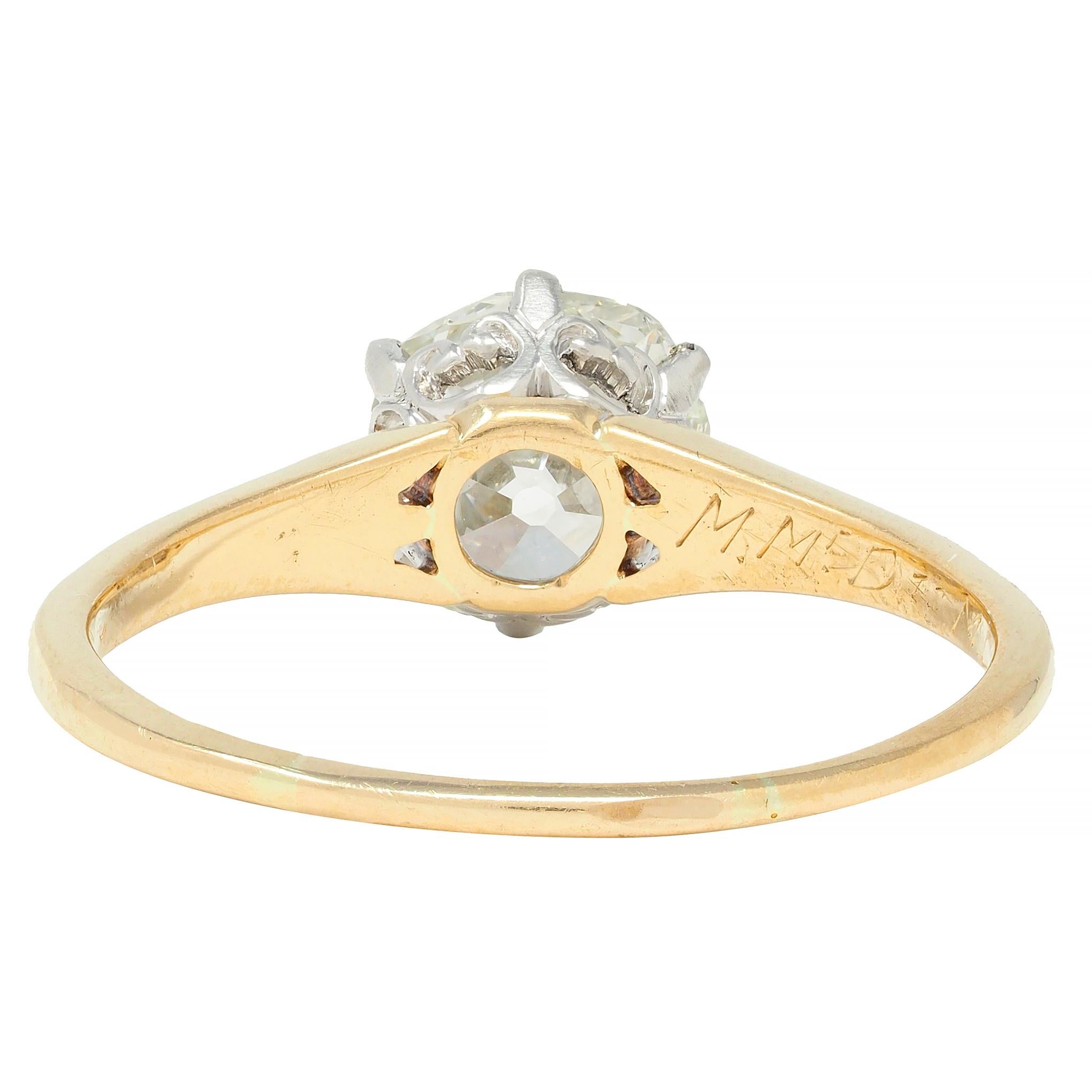 Spätviktorianischer 1,46 CTW Old Mine Diamant Platin 14 Karat Gold Verlobungsring für Damen oder Herren