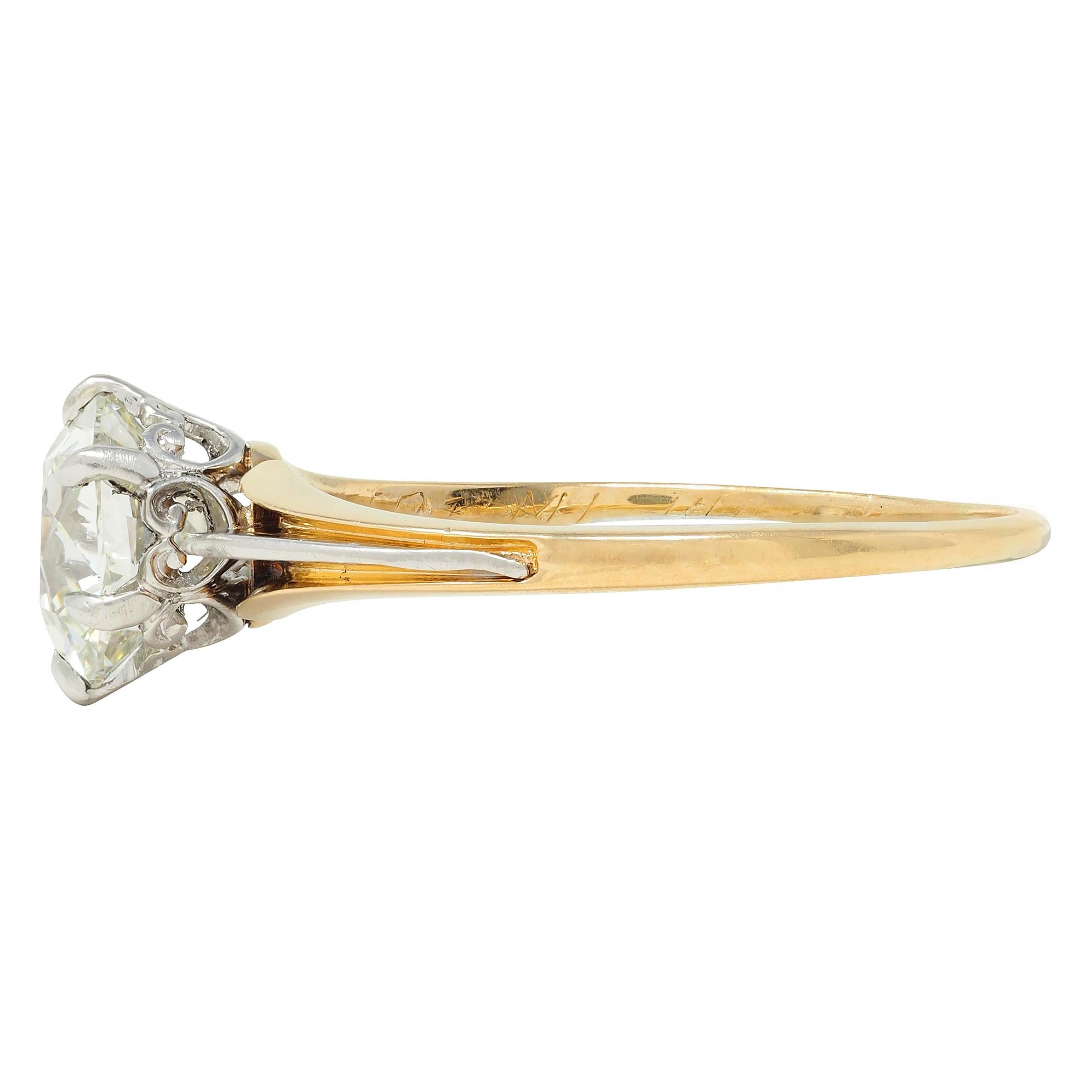 Spätviktorianischer 1,46 CTW Old Mine Diamant Platin 14 Karat Gold Verlobungsring 1