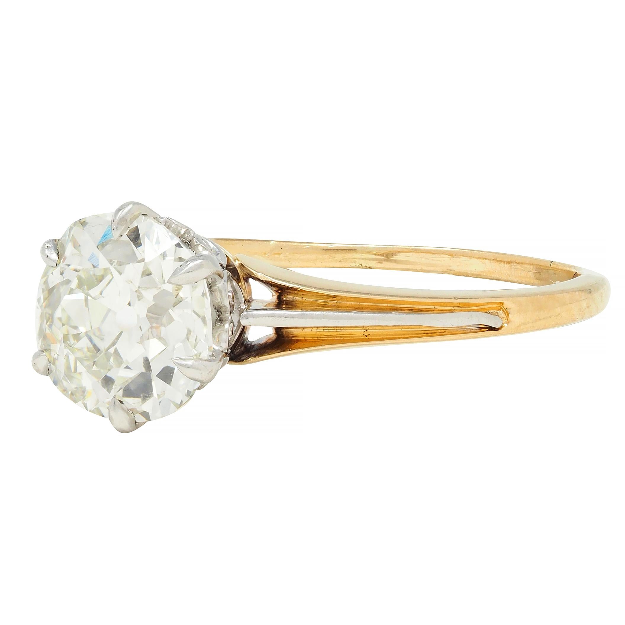 Spätviktorianischer 1,46 CTW Old Mine Diamant Platin 14 Karat Gold Verlobungsring 2