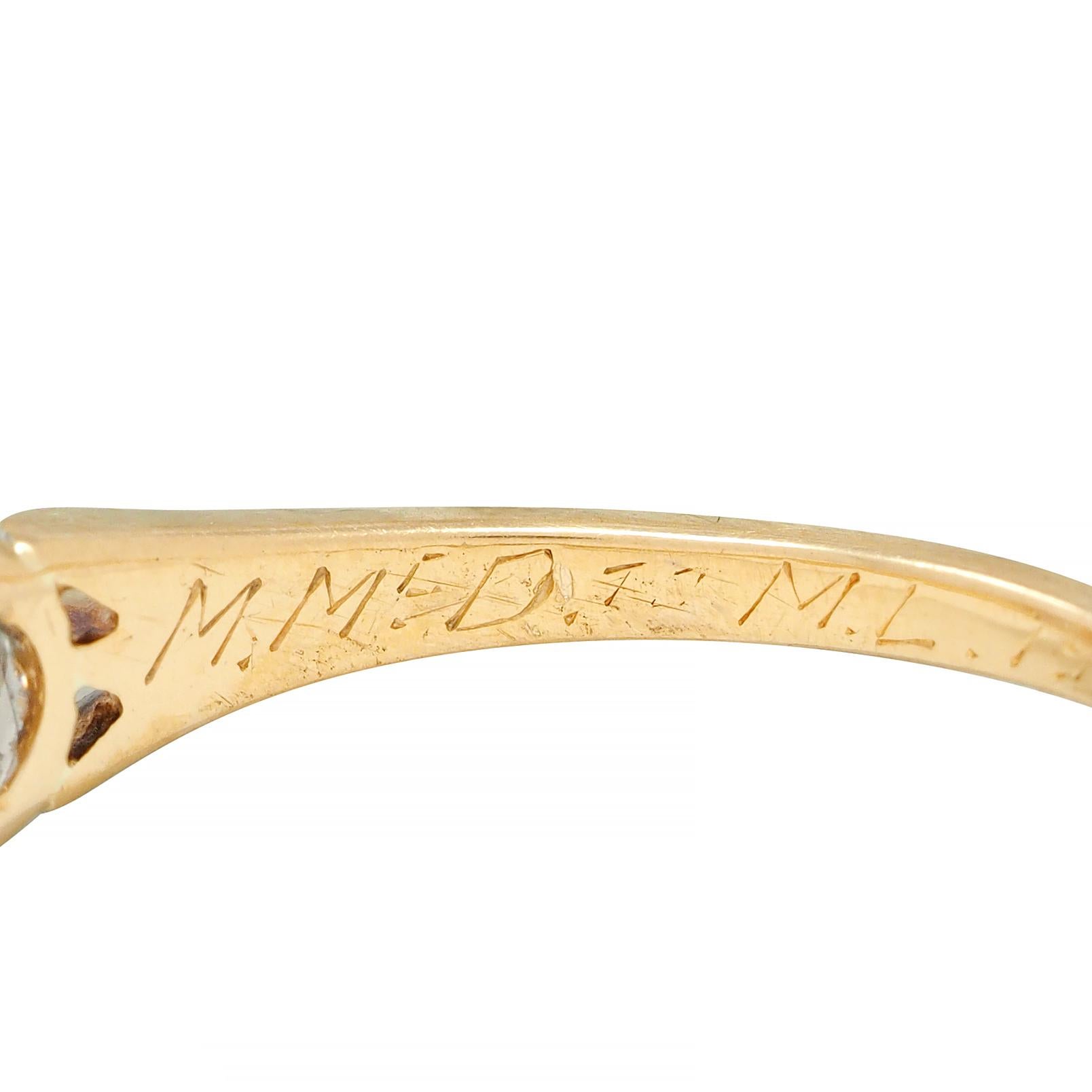 Spätviktorianischer 1,46 CTW Old Mine Diamant Platin 14 Karat Gold Verlobungsring 3