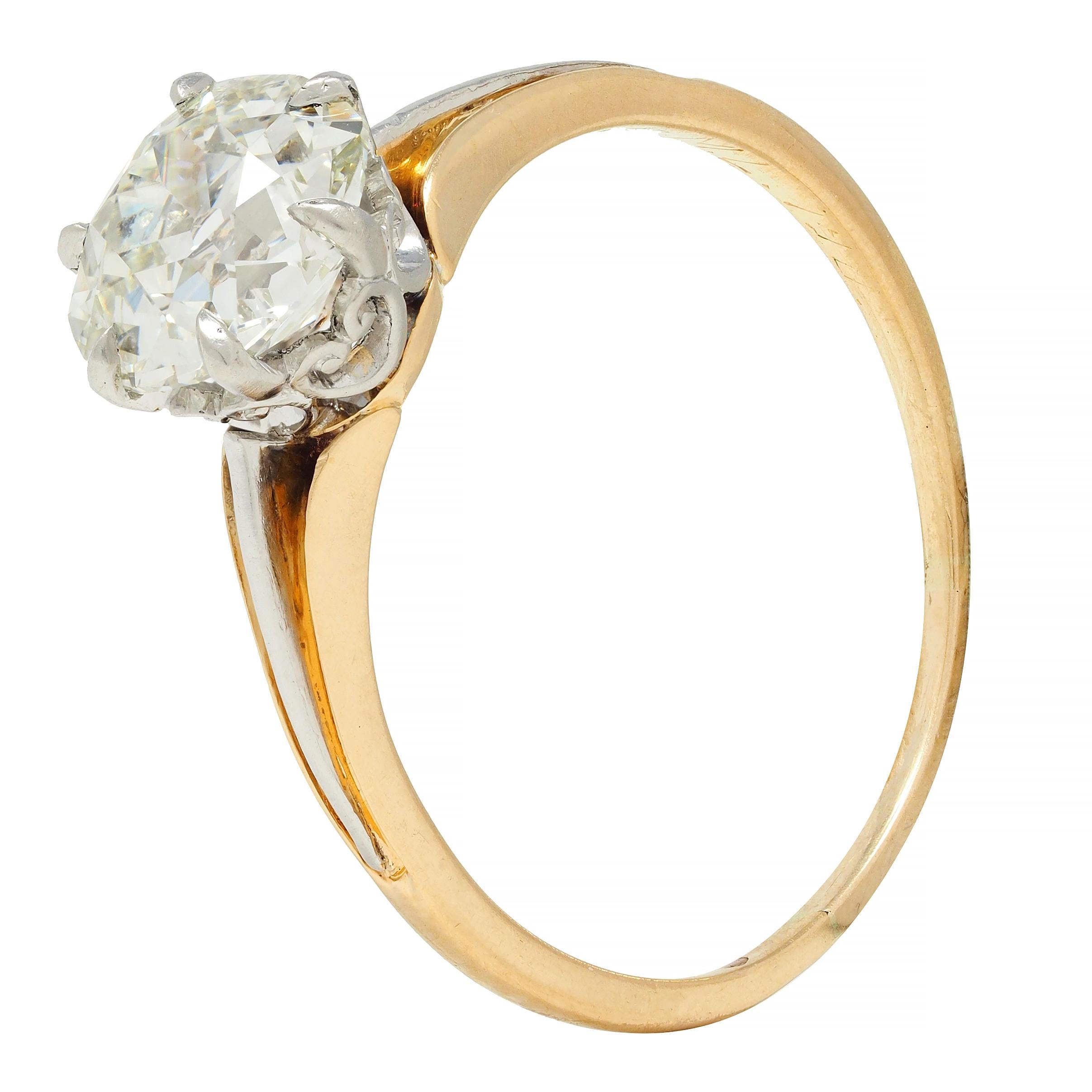 Spätviktorianischer 1,46 CTW Old Mine Diamant Platin 14 Karat Gold Verlobungsring 4