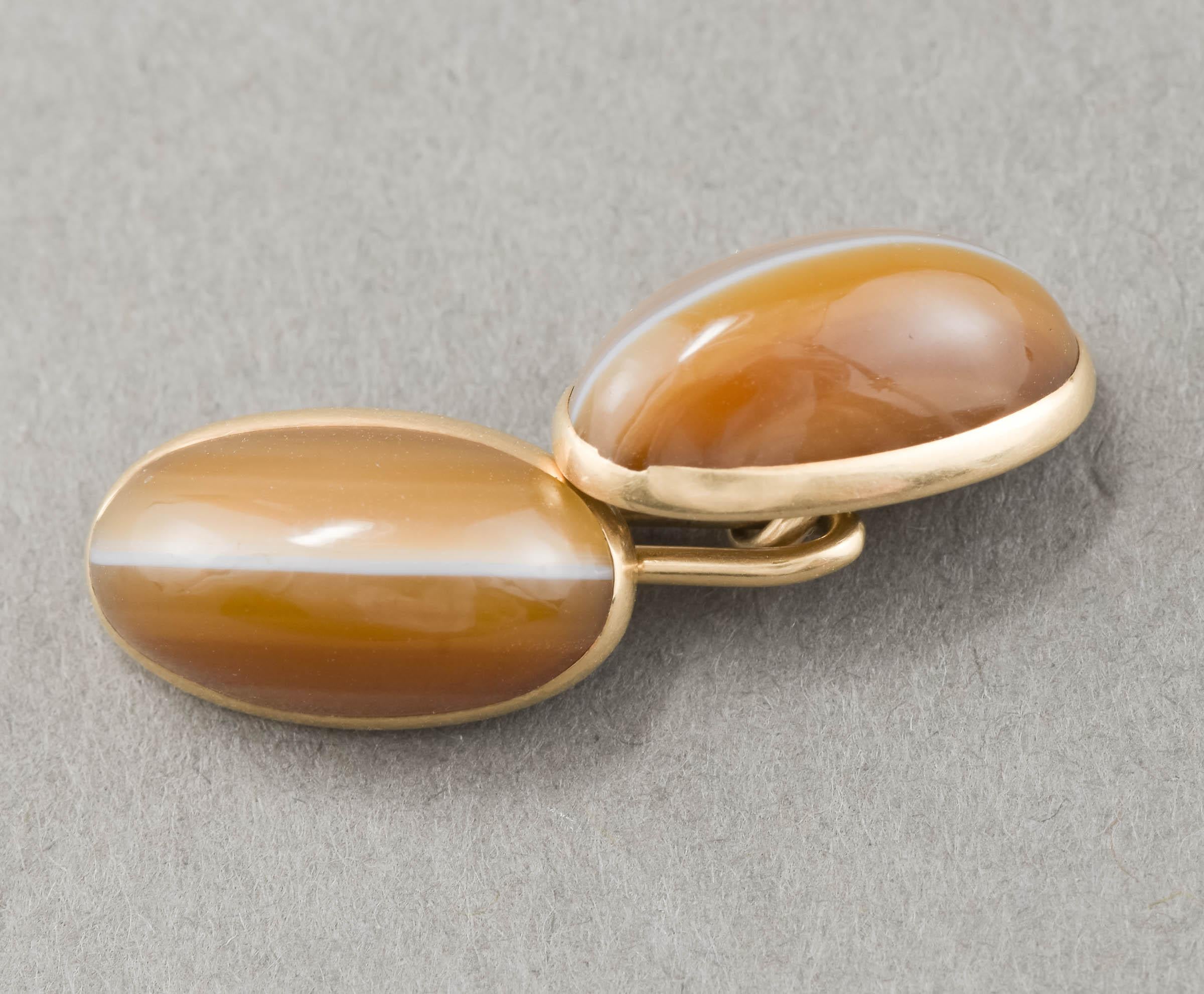 Late Victorian 14K Gold Banded Agate Cufflinks In Good Condition For Sale In Danvers, MA