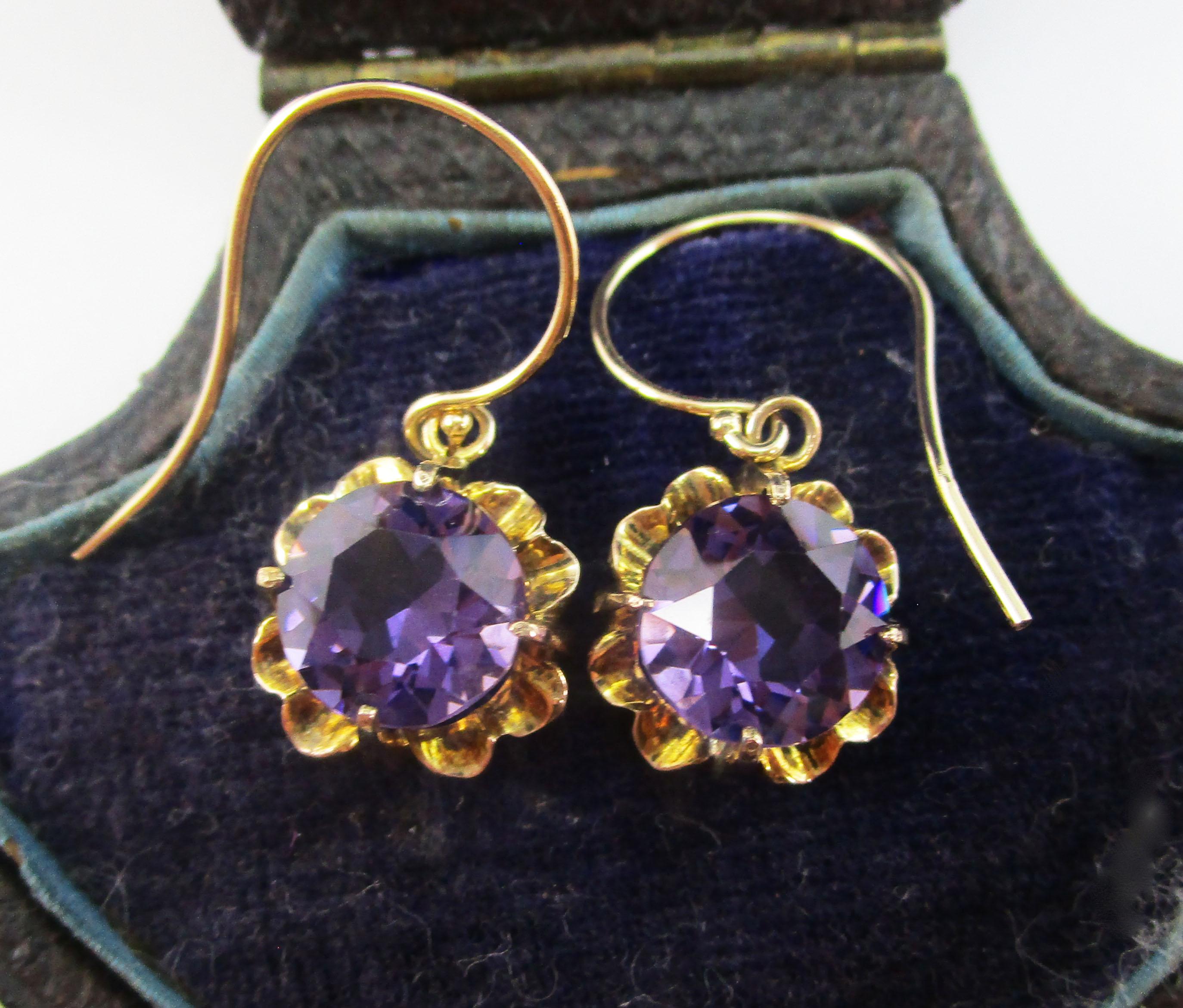 Late Victorian 14 Karat Rose Gold Amethyst Dangle Earrings In Excellent Condition In Lexington, KY