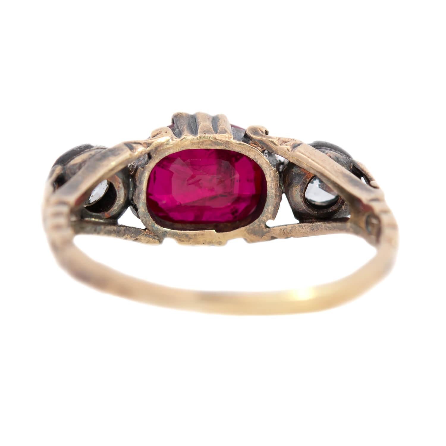 Antique Cushion Cut Late Victorian 14k/Sterling Silver Ruby and Diamond Engagement Ring 1.50ct