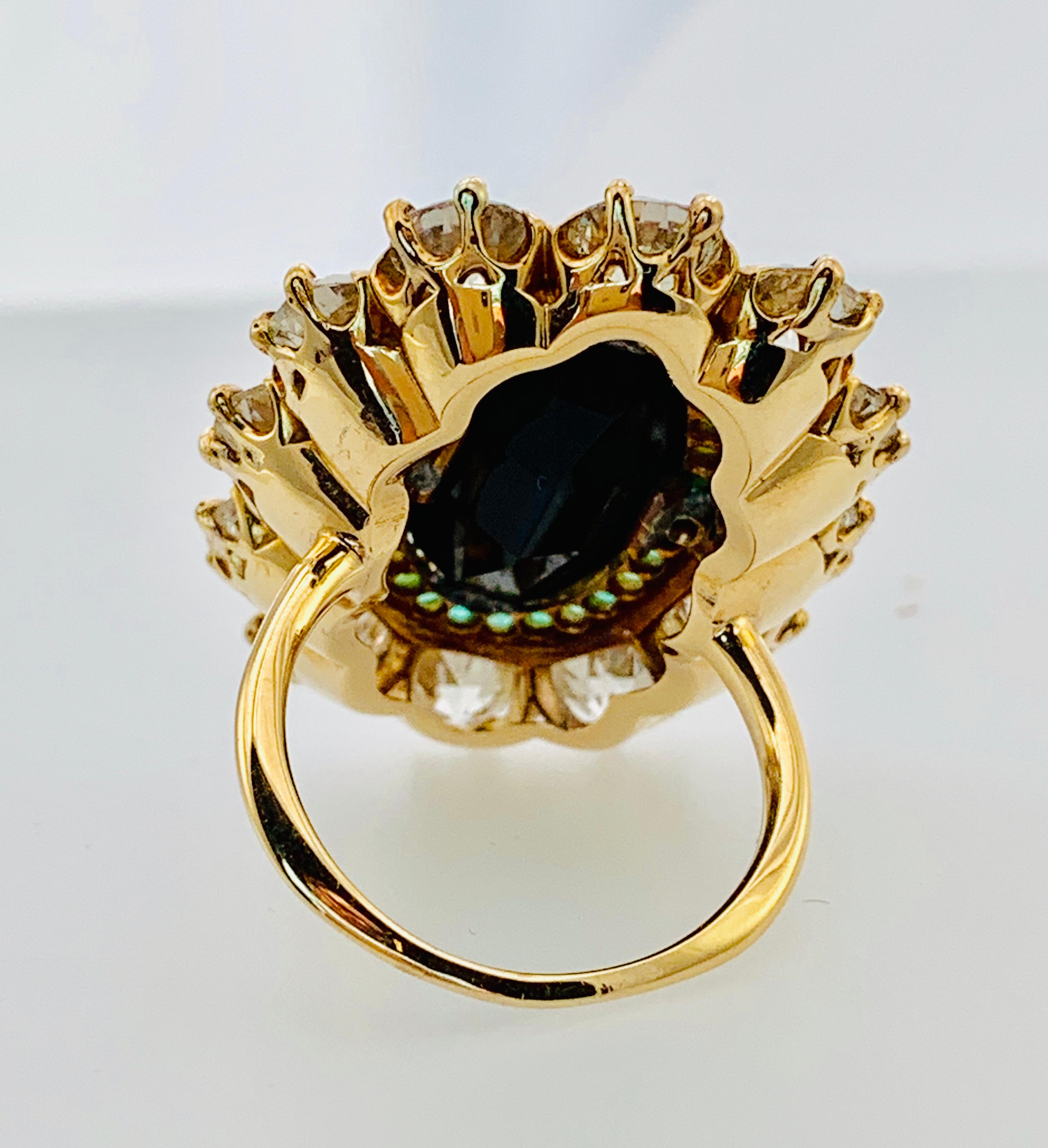 Women's Late Victorian 14 Karat Yellow Gold, Diamond, Onyx and Emerald Oval Ladies Ring