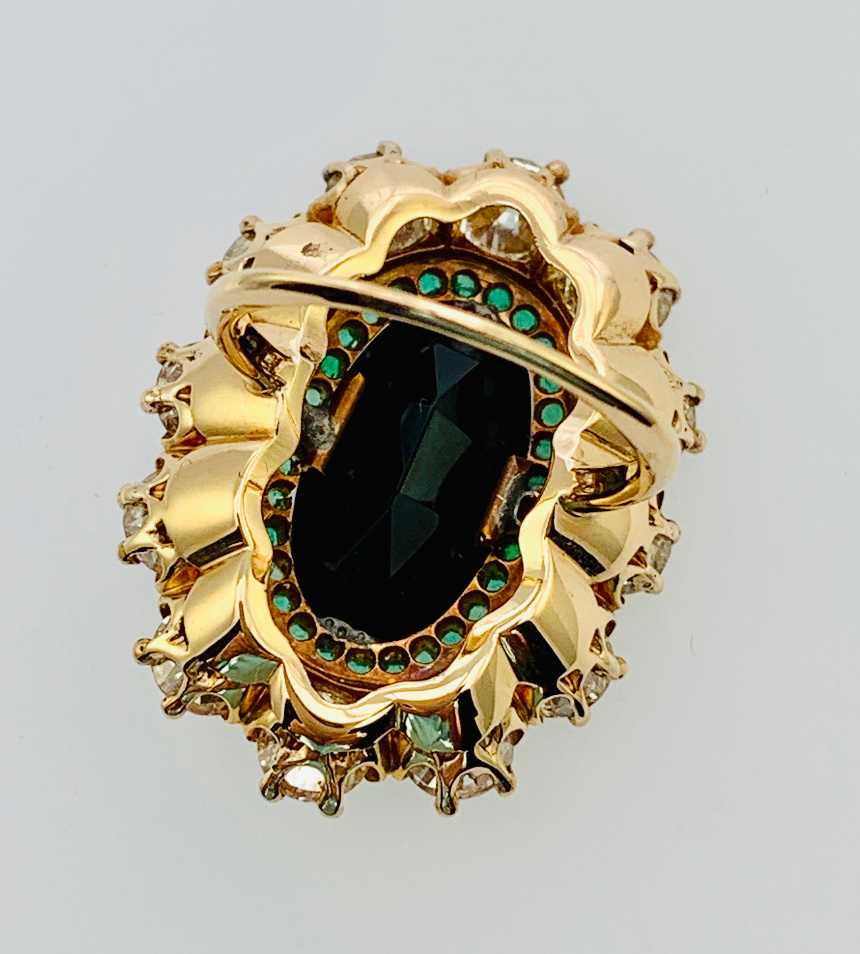 Late Victorian 14 Karat Yellow Gold, Diamond, Onyx and Emerald Oval Ladies Ring 1