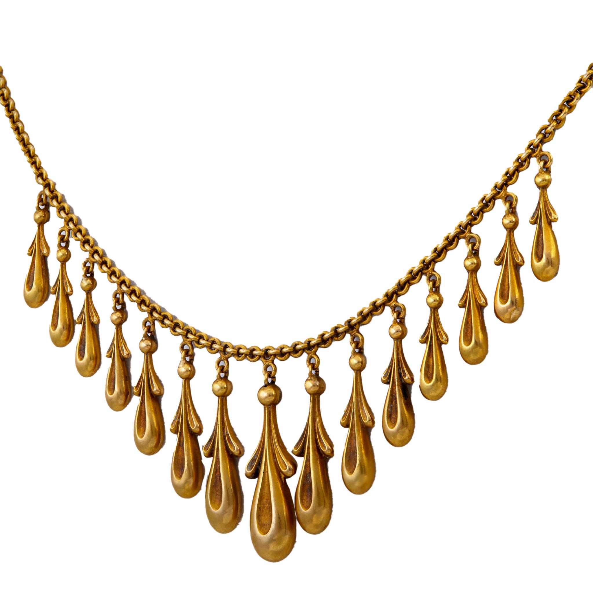 Late Victorian 14k Yellow Gold Drop Fringe Necklace 1