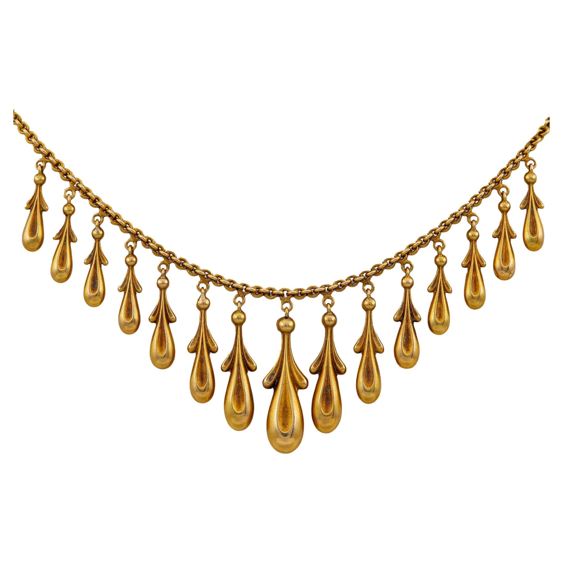 Late Victorian 14k Yellow Gold Drop Fringe Necklace