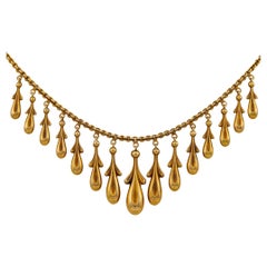 Late Victorian 14k Yellow Gold Drop Fringe Necklace