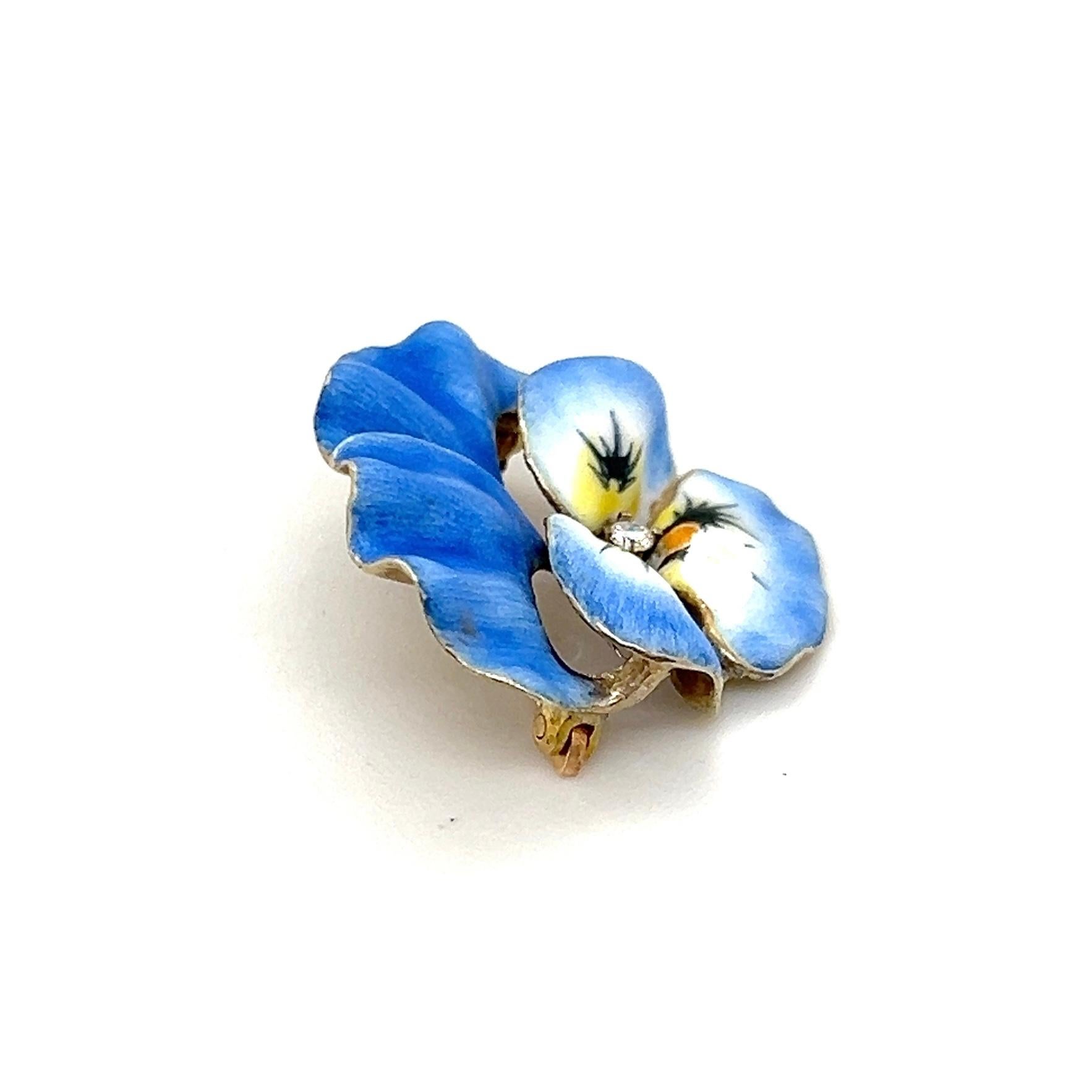 Late Victorian 14k Yellow Gold Enamel & Paste Blue Pansy Brooch 1890s For Sale 7