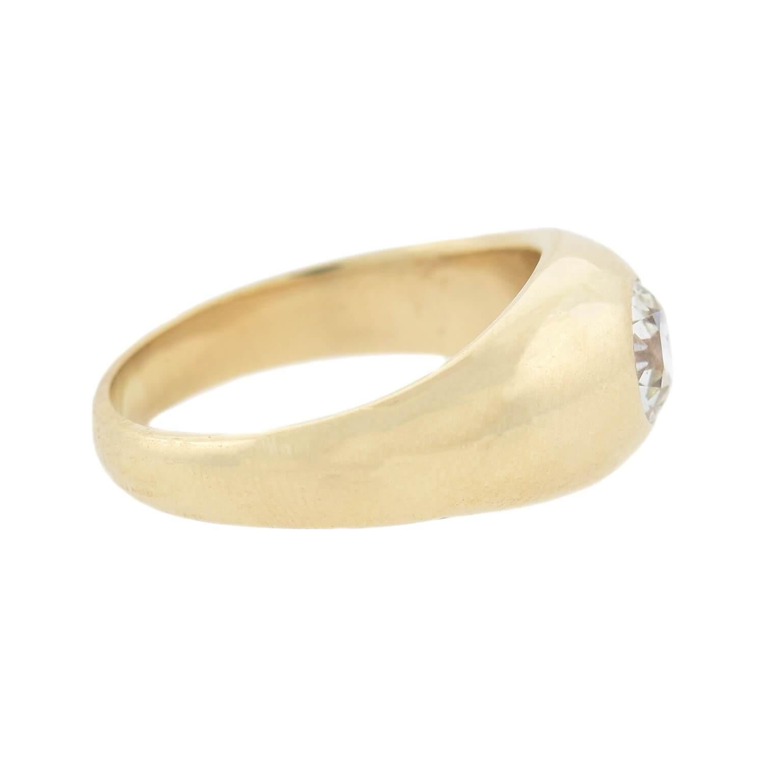 A beautiful diamond ring from the Late Victorian (ca1900s) era! Crafted in 14kt yellow gold, this fabulous piece features a single old European Cut diamond set within a wide, graduated band. The diamond has a total approximate weight of 0.80ctw and