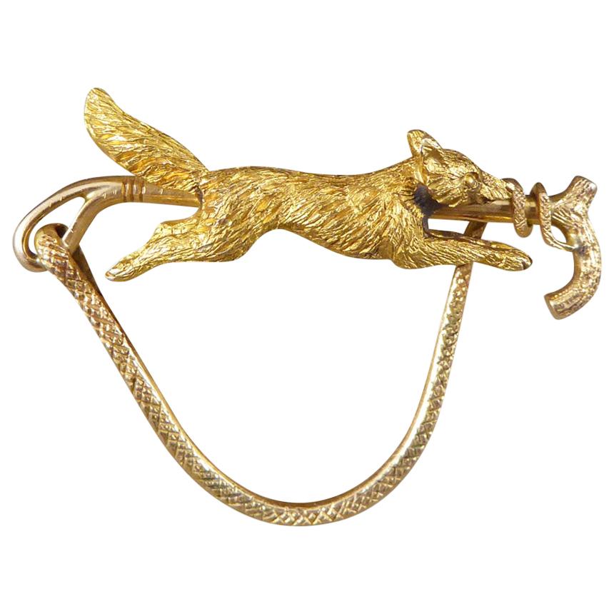 Late Victorian 15 Carat Yellow Gold Fox Brooch with 9 Carat Yellow Gold Clip