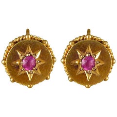Late Victorian 15 Carat Yellow Gold Ruby Earrings