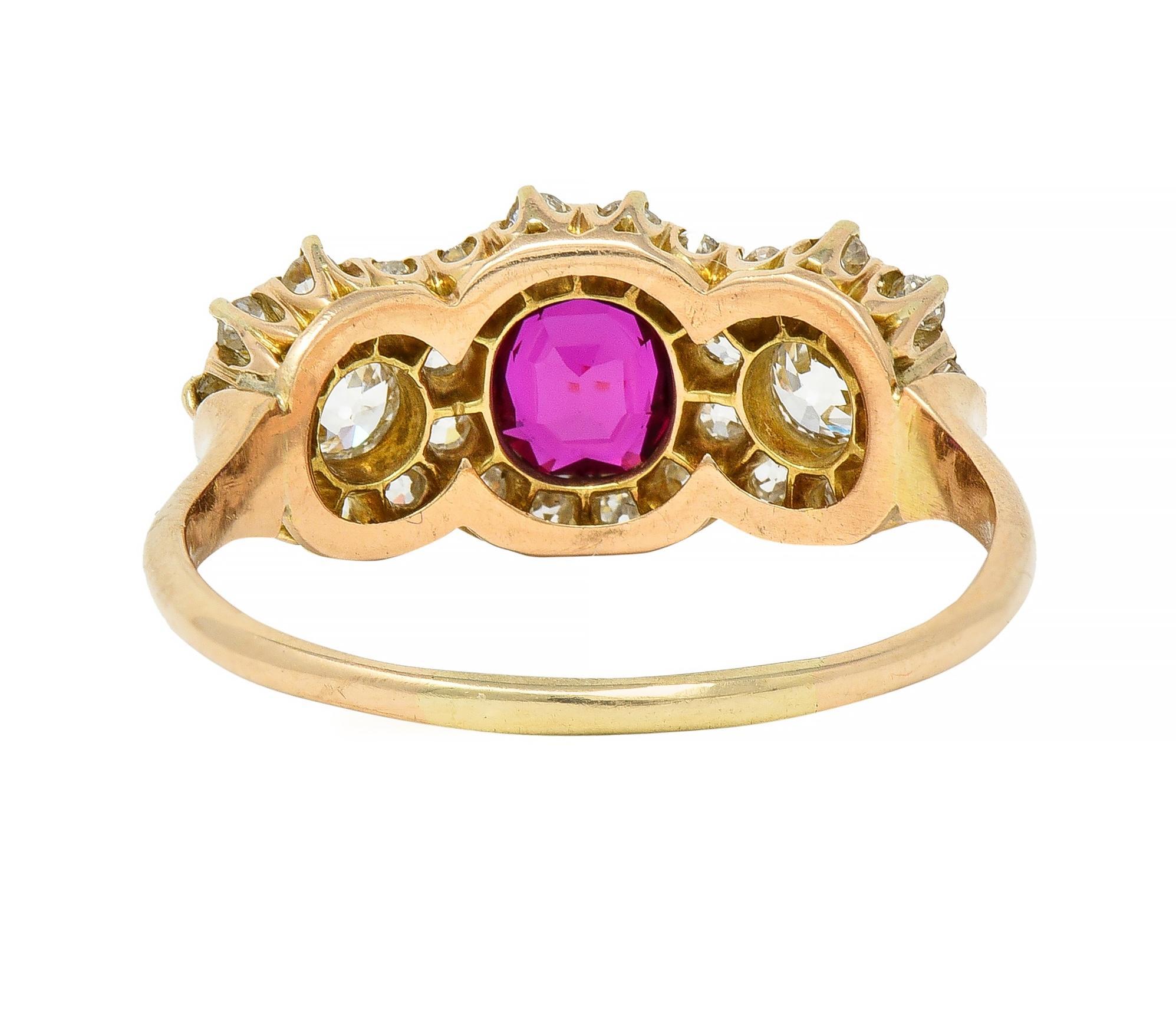 Late Victorian 1.57 CTW No Heat Ruby Diamond 14 Karat Gold Ring GIA In Excellent Condition In Philadelphia, PA