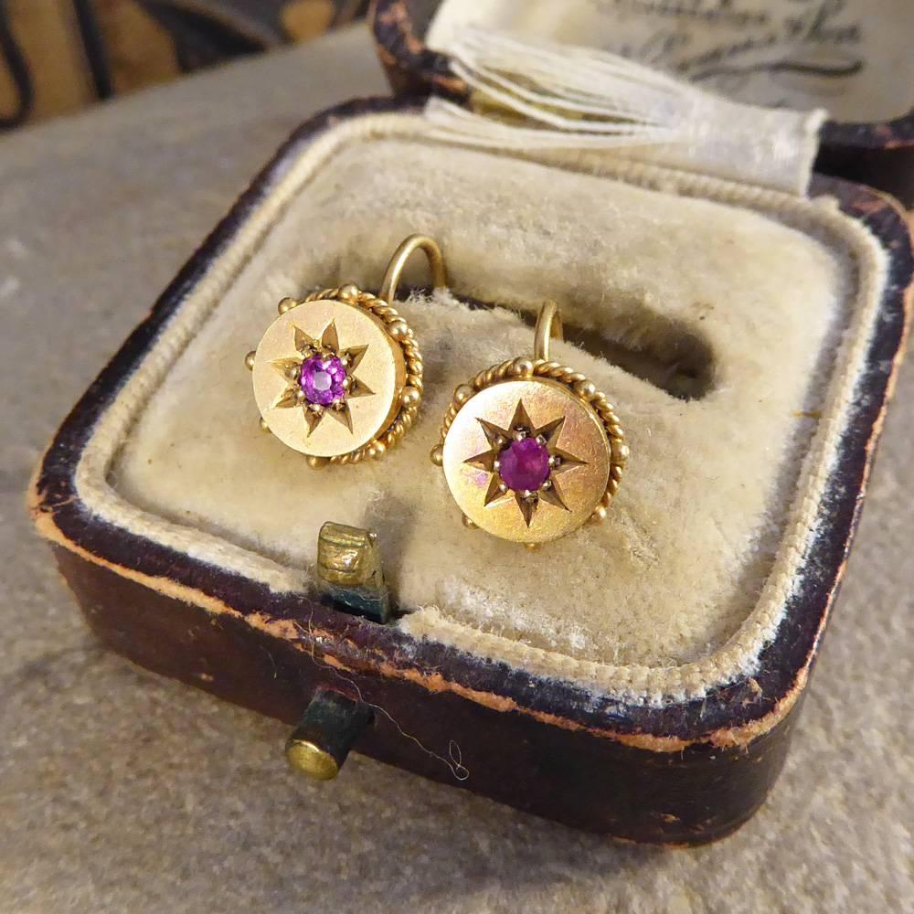 Late Victorian 15 Carat Yellow Gold Ruby Earrings 4
