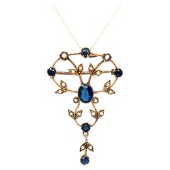 Late Victorian 15K Gold Sapphire and Seed Pearl Necklace.
