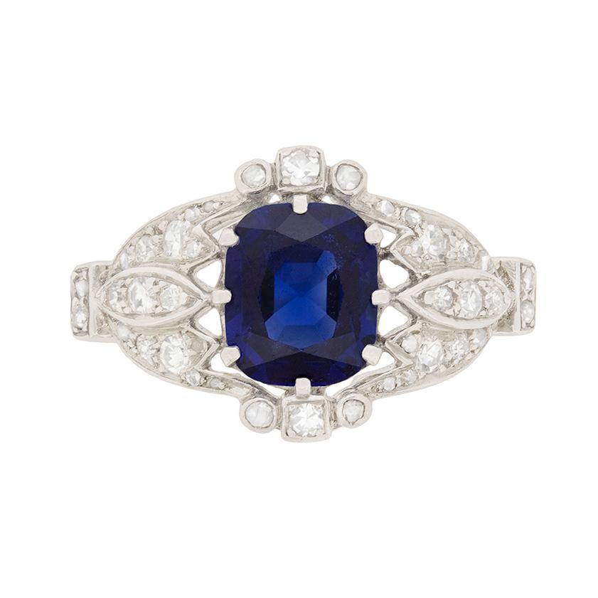 Late Victorian 1.60 Carat Sapphire and Diamond Cluster Ring, circa 1900s