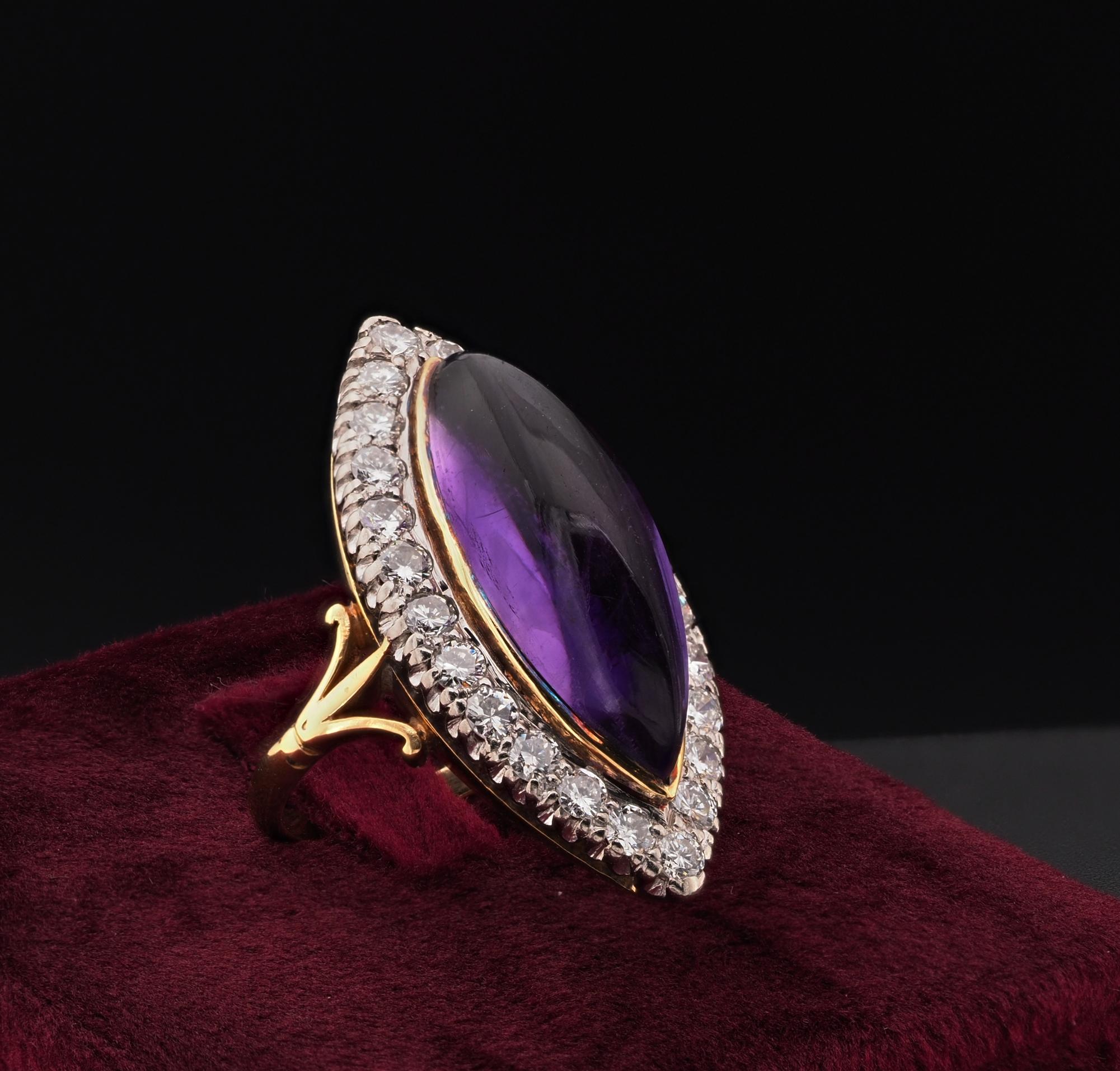 Marquise Cut Late Victorian 16.00 Ct Amethyst 1.70 Ct Diamond Navette Ring For Sale