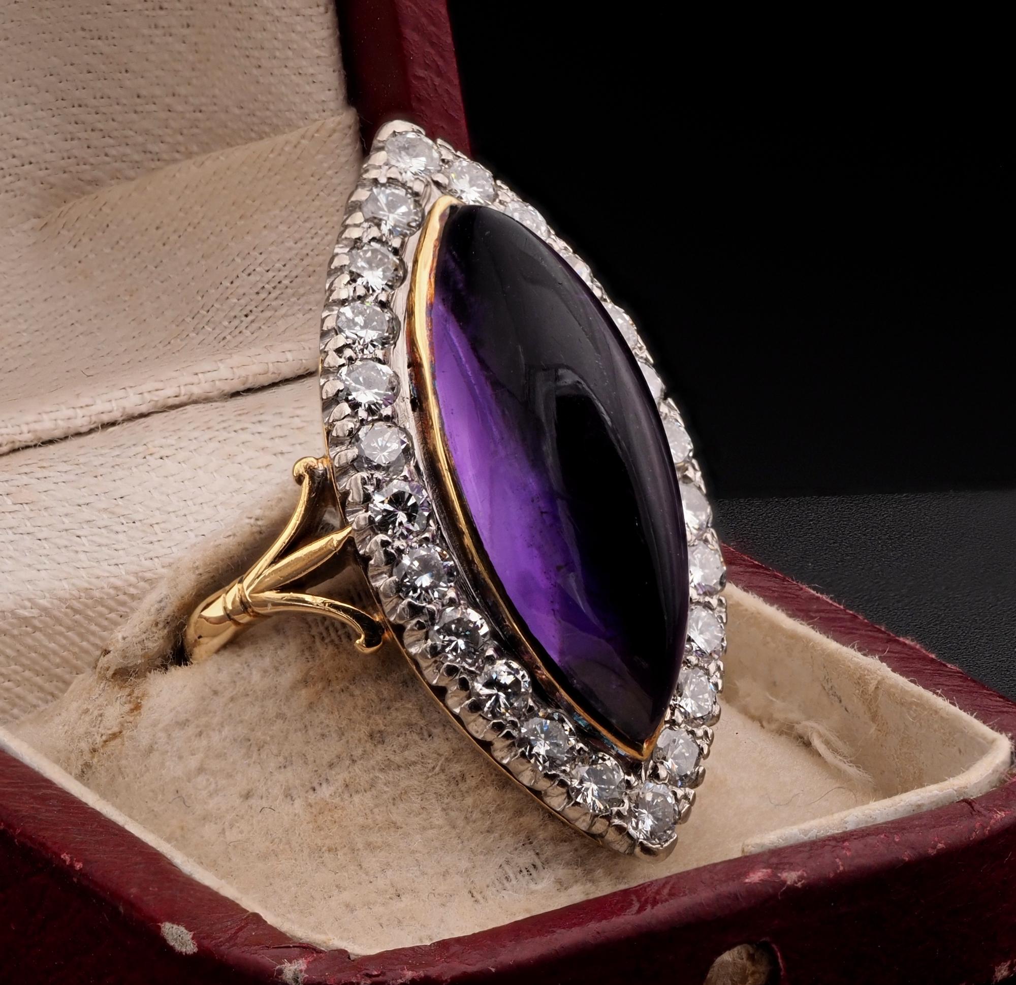 Late Victorian 16.00 Ct Amethyst 1.70 Ct Diamond Navette Ring In Good Condition For Sale In Napoli, IT