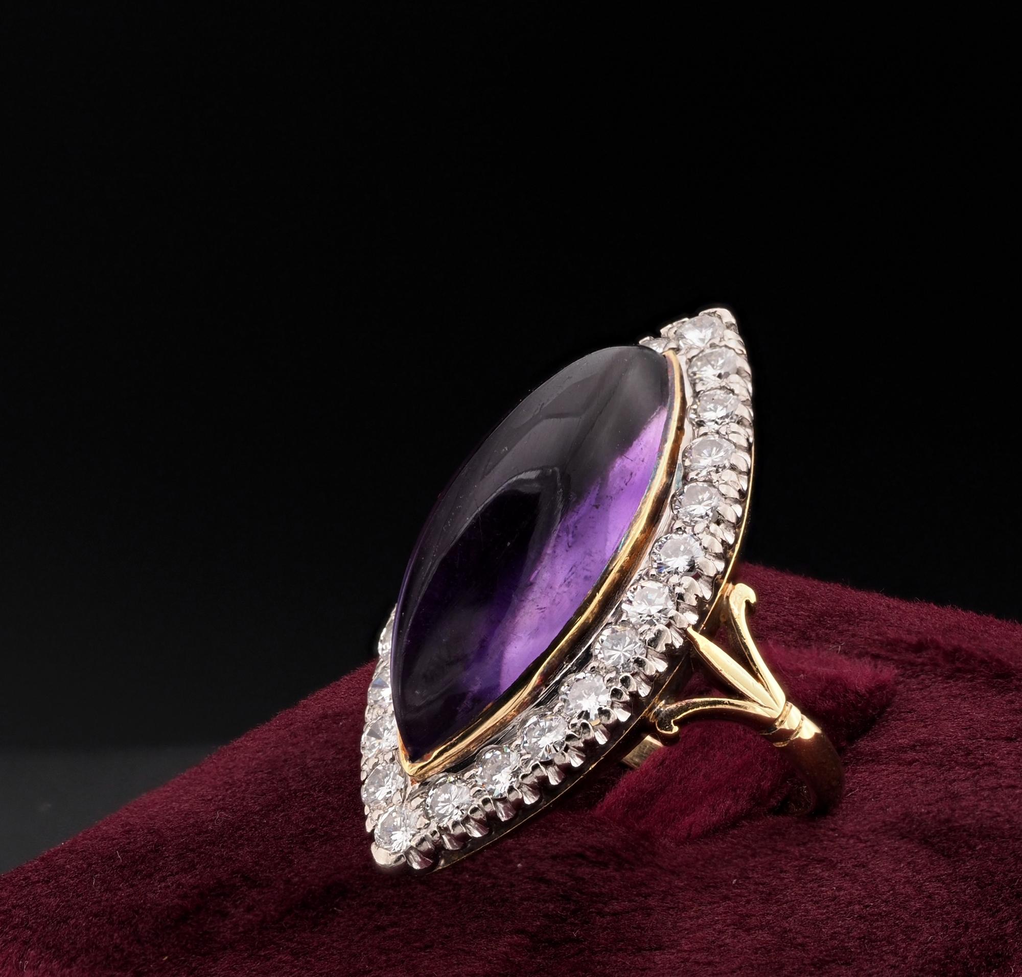 Women's Late Victorian 16.00 Ct Amethyst 1.70 Ct Diamond Navette Ring For Sale