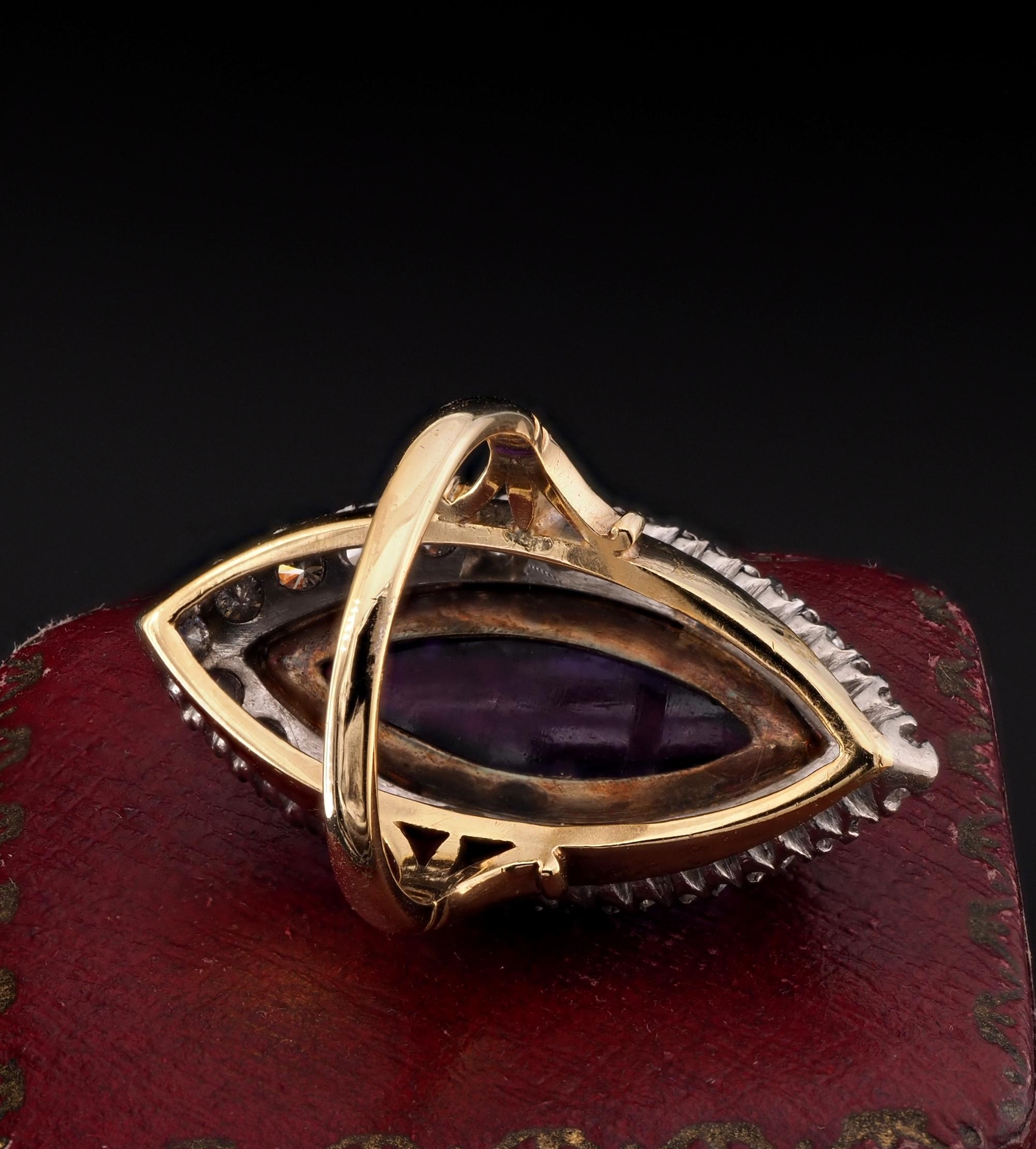 Late Victorian 16.00 Ct Amethyst 1.70 Ct Diamond Navette Ring For Sale 3