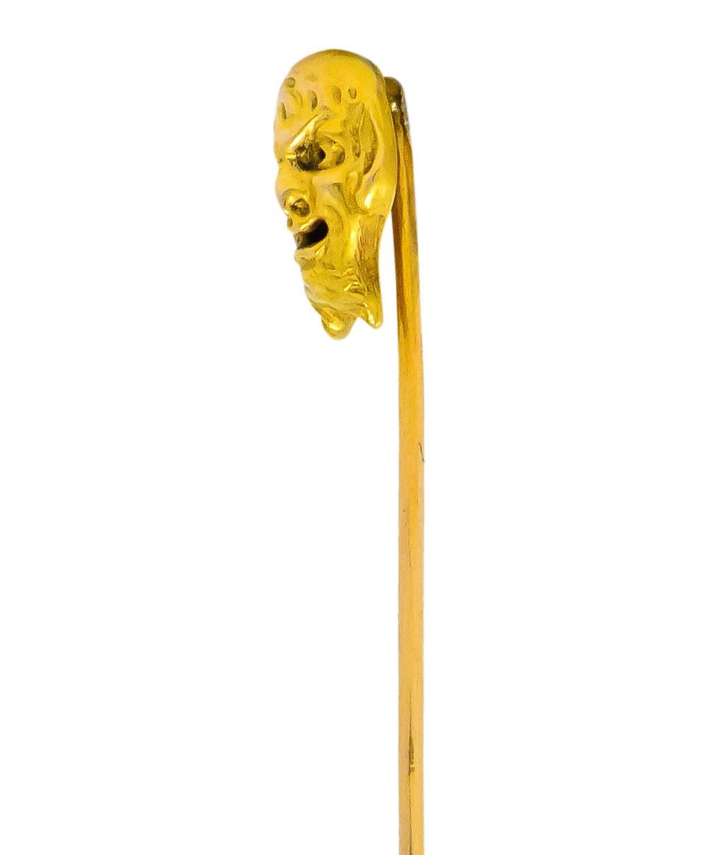 Late Victorian 18 Karat Gold Bacchus Satyr Stickpin In Excellent Condition For Sale In Philadelphia, PA