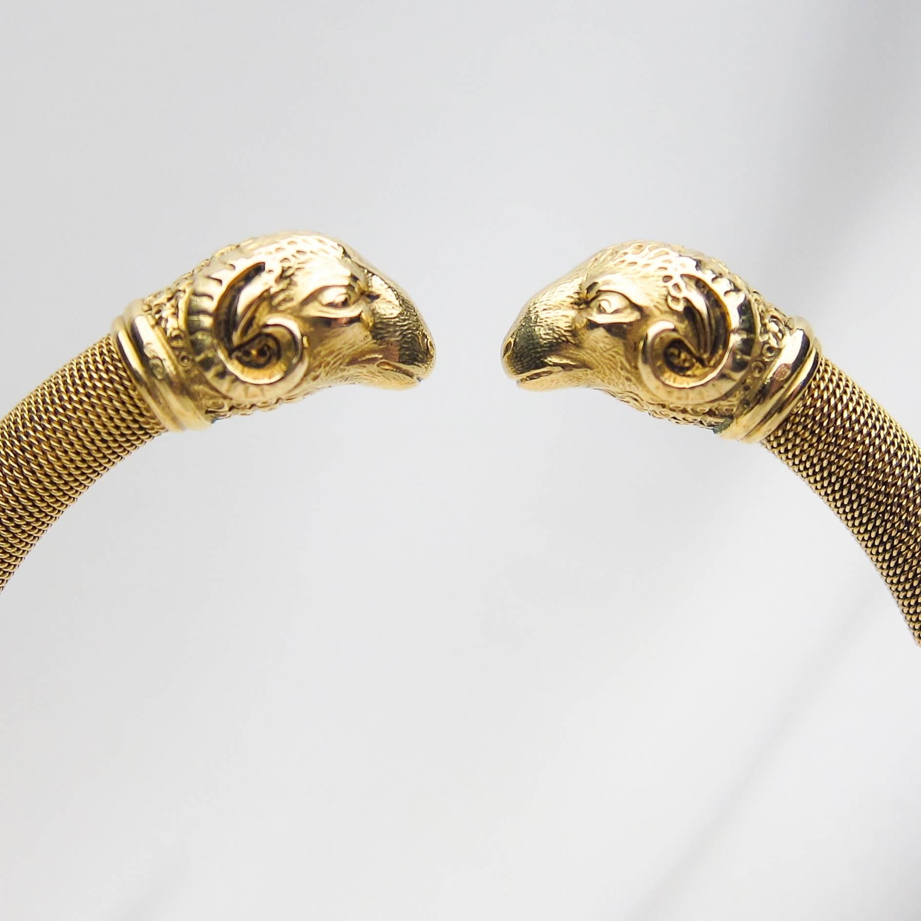 Late Victorian 18 Karat Gold Ram's Head Bangle Bracelet In Excellent Condition For Sale In Seattle, WA