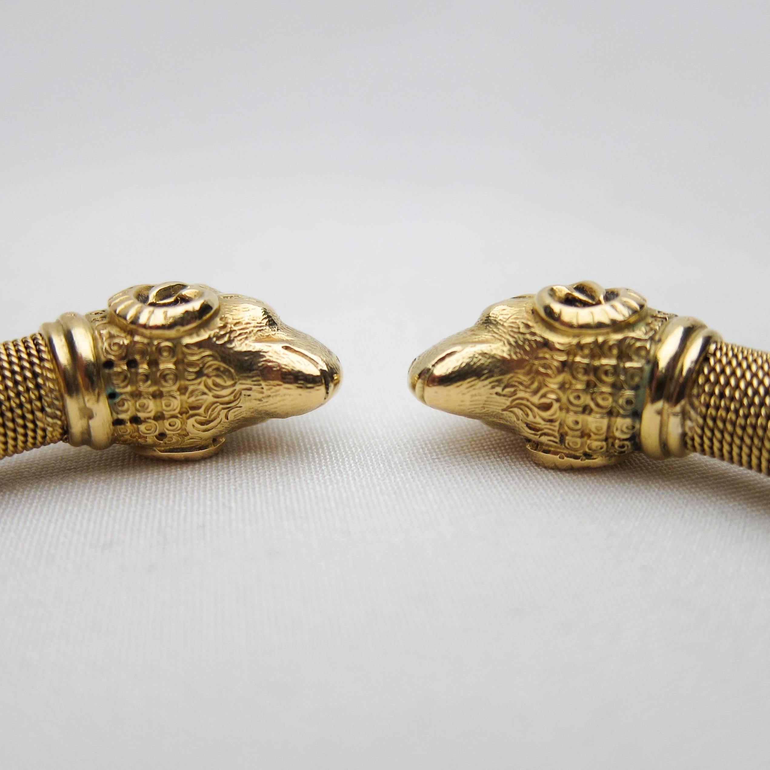 Women's or Men's Late Victorian 18 Karat Gold Ram's Head Bangle Bracelet For Sale