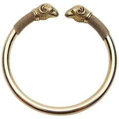 Late Victorian 18 Karat Gold Ram's Head Bangle Bracelet