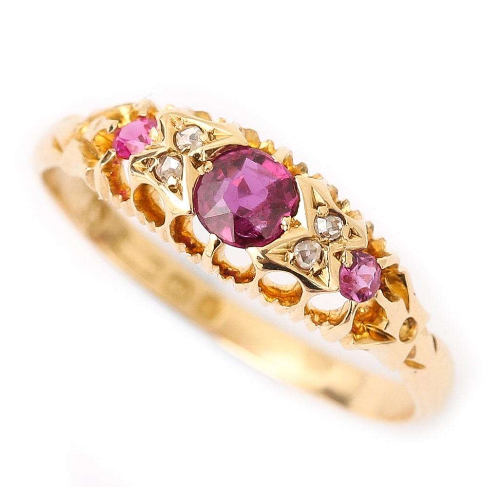 Late Victorian 18 Karat Gold Ruby and Diamond Gypsy Ring, circa 1897, Birmingham 4