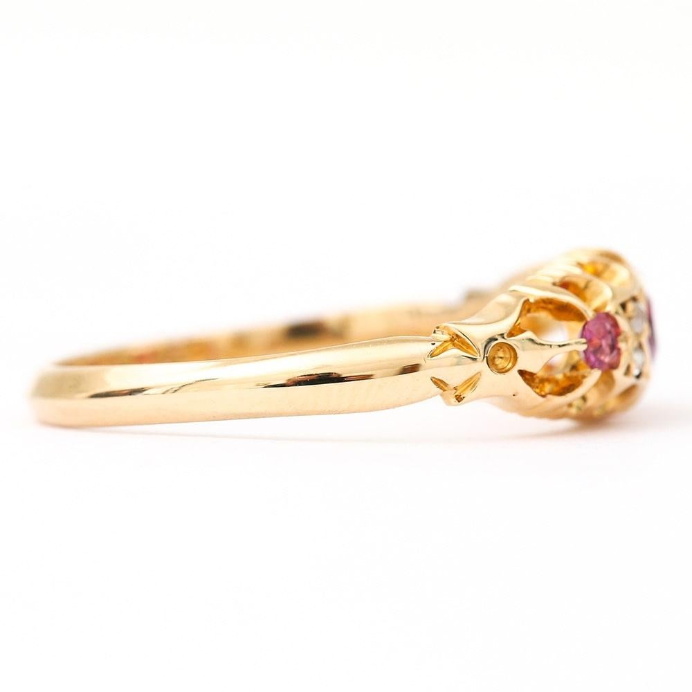 Late Victorian 18 Karat Gold Ruby and Diamond Gypsy Ring, circa 1897, Birmingham In Good Condition In Lancashire, Oldham