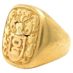 Bague sigillaire armoriée en or jaune 18 carats de la fin de l'époque victorienne